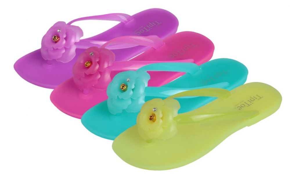 Wholesale Footwear Girls Jelly Flip Flops W/ Flower Adornment
