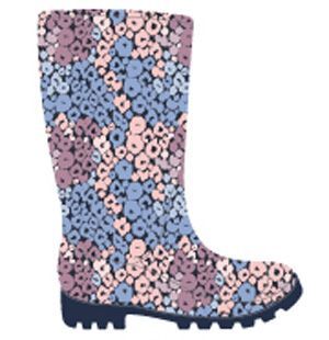 Wholesale Footwear Women's Printed Jelly Rain Boots W/ Pastel Jaguar Print - Navy