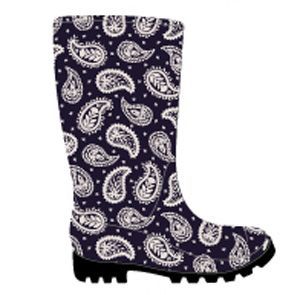 Wholesale Footwear Women's Printed Jelly Rain Boots W/ Paisley Pattern Print - Navy