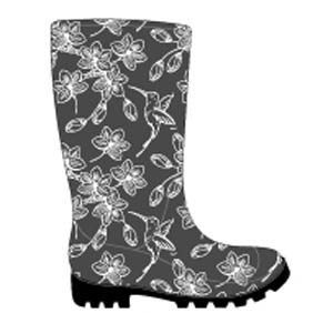 Wholesale Footwear Women's Printed Jelly Rain Boots W/ Floral & Hummingbird Print - Dark Grey