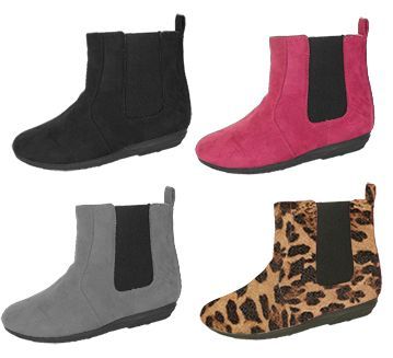 Wholesale Footwear Girl's Micro Suede Chelsea Ankle Boots - Solid Colors & Leopard Print