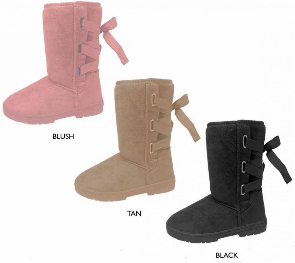 Wholesale Footwear Women's 9" Microsuede Winter Boots W/ Back Laces & Ribbon