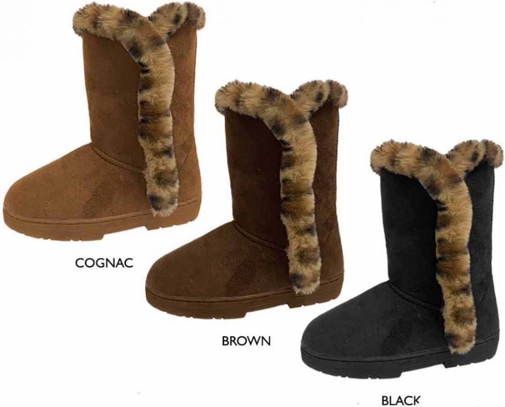 Wholesale Footwear Women's 9" Microsuede Winter Boots W/ Leopard Faux Fur Trim