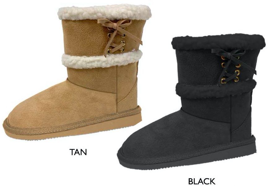 Wholesale Footwear Girl's Microsuede Tall Winter Boots W/ Sherpa Trim & Laces