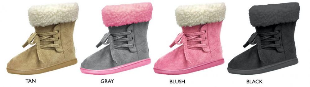 Wholesale Footwear Girl's Microsuede Winter Boots W/ Laces & Sherpa Cuffs