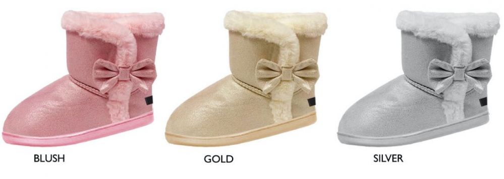 Wholesale Footwear Girl's Shimmer Microsuede Winter Boots W/ Bow & Faux Fur Trim