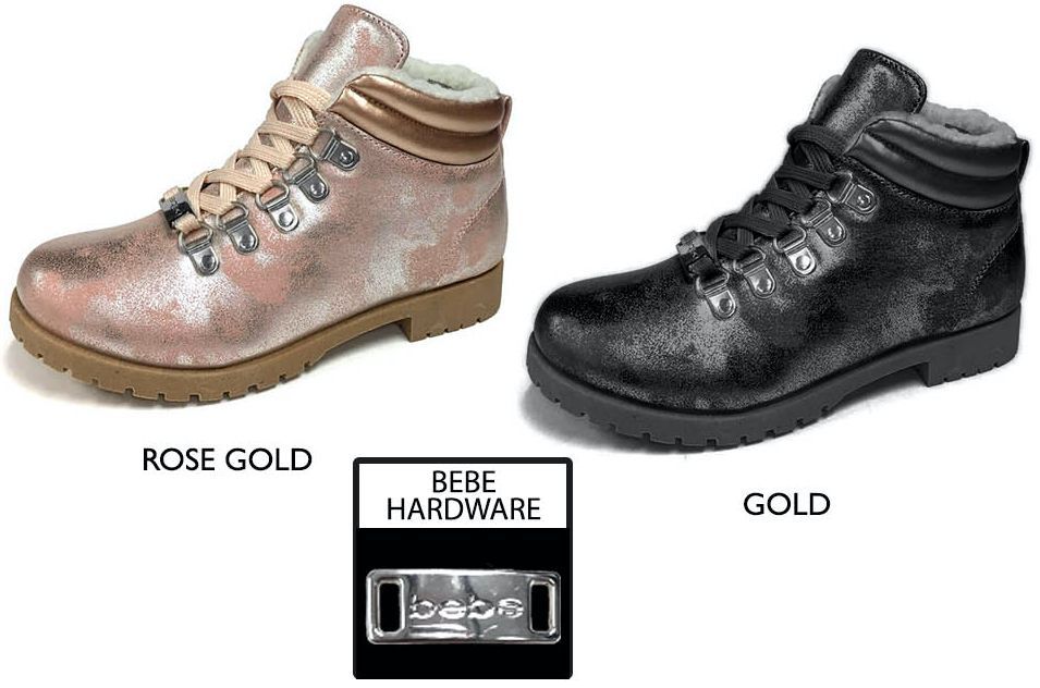 Wholesale Footwear Girl's Shimmer Ankle Boots W/ Padded Trim & Sherpa Lining