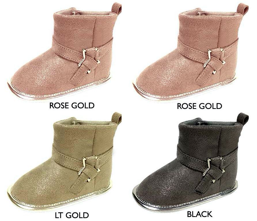 Wholesale Footwear Infant Girl's Shimmer Microsuede Boots W/ Star Buckle &  Touch Closure Closure