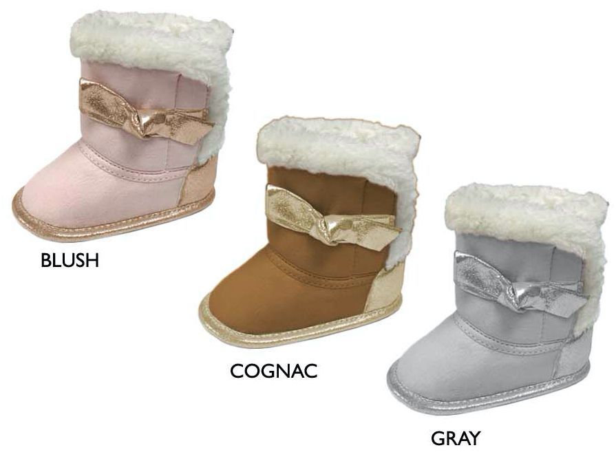 Wholesale Footwear Infant Girl's Microsuede Boots W/ Shimmer Bow & Faux Fur Trim, & Velcro Closure