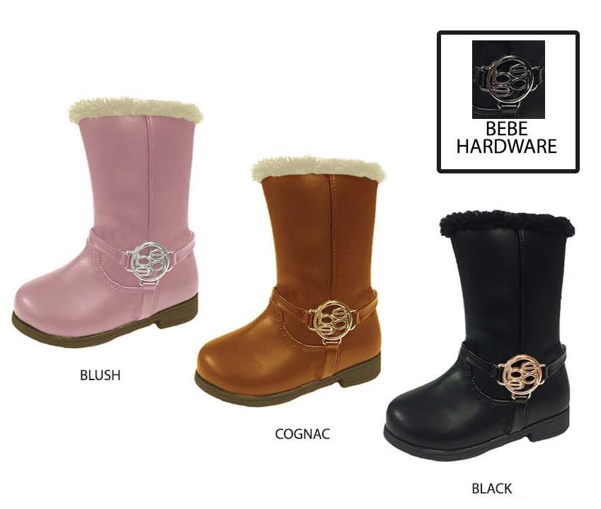 Wholesale Footwear Toddler Girl's Riding Boots W/ Bebe Medallion & Faux Fur Trim