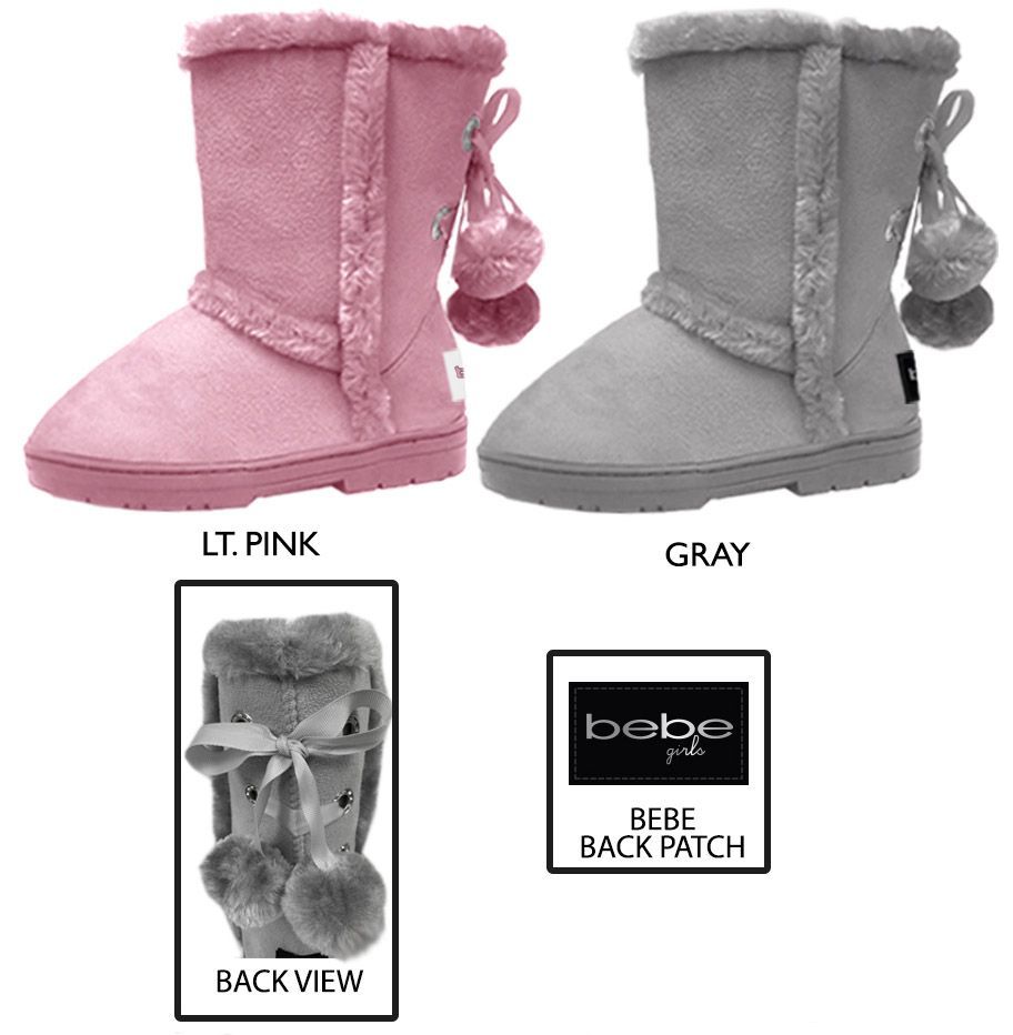 Wholesale Footwear Toddler Girl's Microsuede Winter Boots W/ Faux Fur Trim & Pom Poms