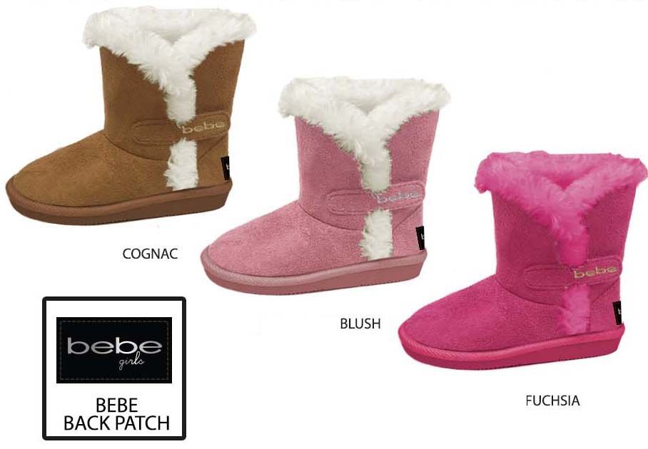 Wholesale Footwear Toddler Girl's Winter Boots W/ Bebe Embroidered Velcro Strap & Faux Fur Trim