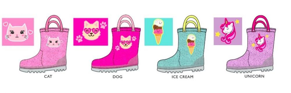 Wholesale Footwear Toddler Girl's Rain Boots W/ Light Up Effect