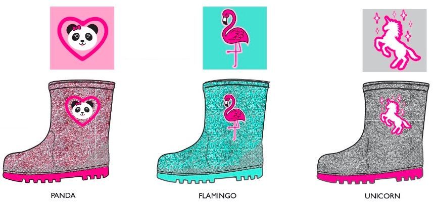 Wholesale Footwear Girl's Printed Rain Boots W/ Cuddly Animal Print