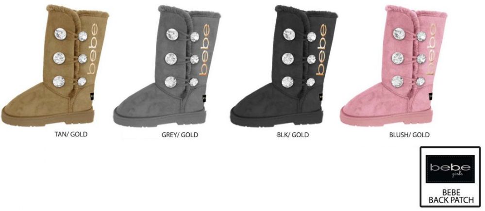 Wholesale Footwear Girl's Winter Boots W/ Rhinestone Buttons & Bebe Lurex Embroidery