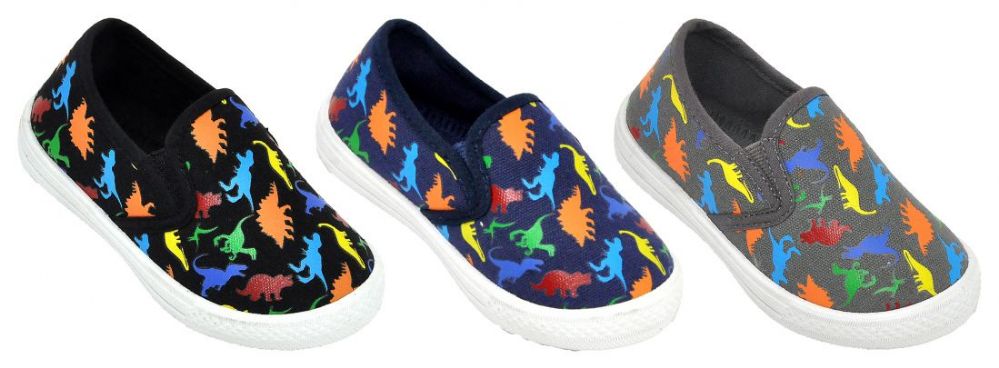 Wholesale Footwear Toddler SliP-On Sneakers - Neon Dinosaur Prints