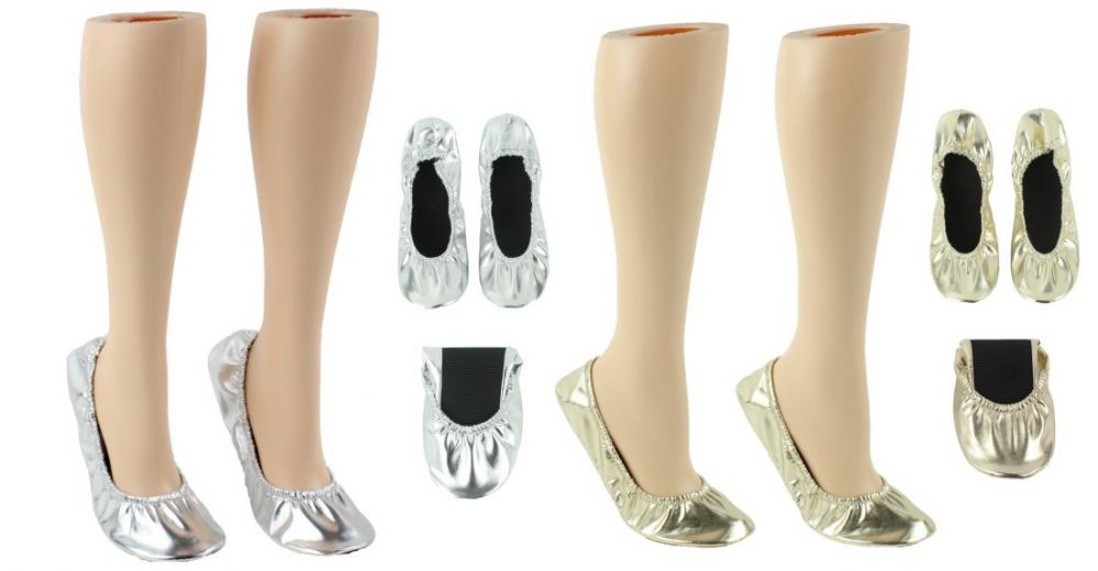Wholesale Footwear Women's Wedding RolL-Up Flats - Gold & Silver
