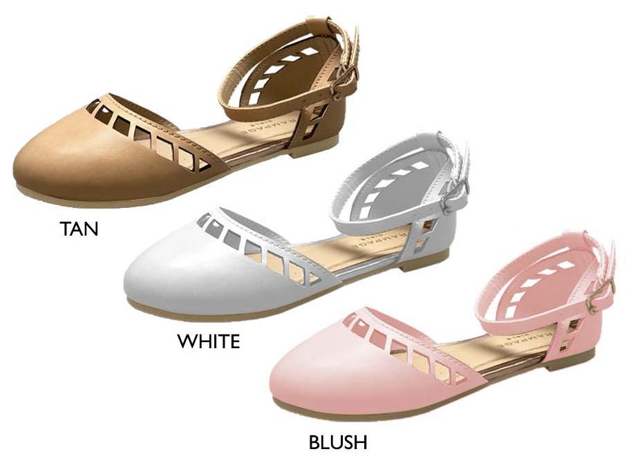 Wholesale Footwear Girl's Flats W/ Cutout & Ankle Strap Details