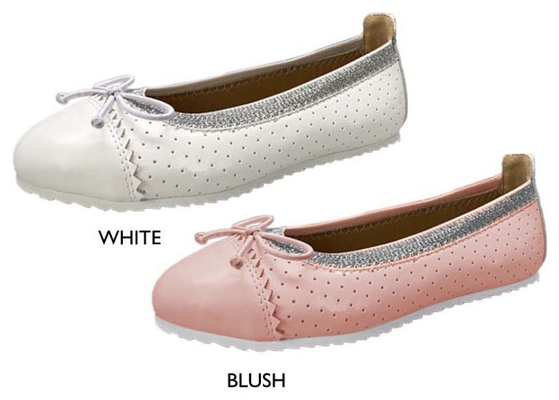 Wholesale Footwear Girl's Ballet Flats W/ Perforations, Metallic Elastic & Sawtooth Outsole