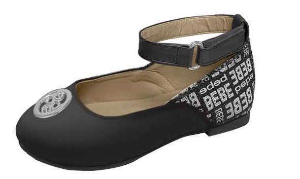 Wholesale Footwear Toddler Girl's Ankle Strap Ballet Flats W/ Bebe Heel Print & Stud Embellishment - Black