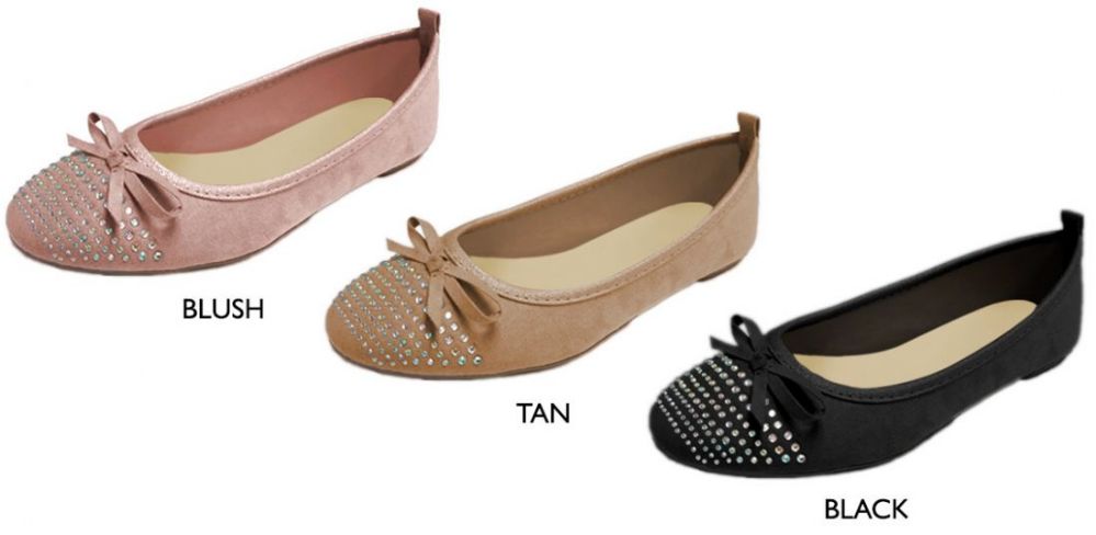 Wholesale Footwear Women's Microsuede Flats W/ Rhinestone Embelishments & Cushioned Insole