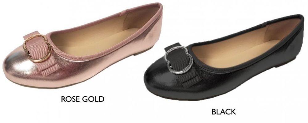 Wholesale Footwear Women's Metallic Flats W/ Buckled Bow & Cushioned Insole