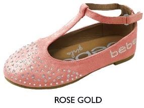 Wholesale Footwear Girl's Shimmer Flats - Rose Gold W/ Rhinestone Design