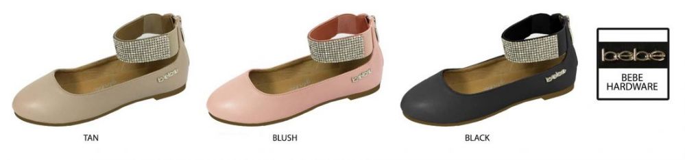 Wholesale Footwear Girl's Ankle Strap Flats W/ Rhinestone Embellished Ankle Strap