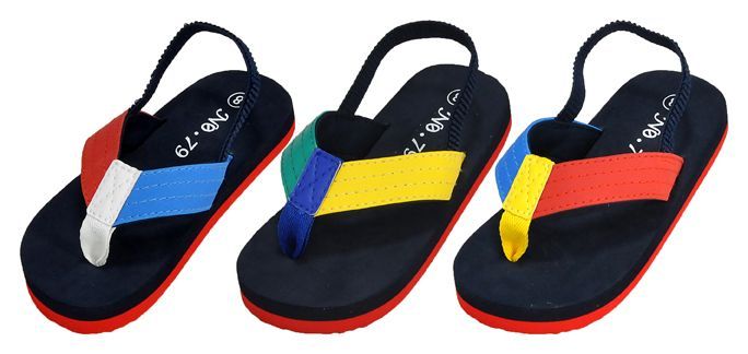 Wholesale Footwear Toddler Boy's T-Strap Thong Sandals W/ Two Tone Straps