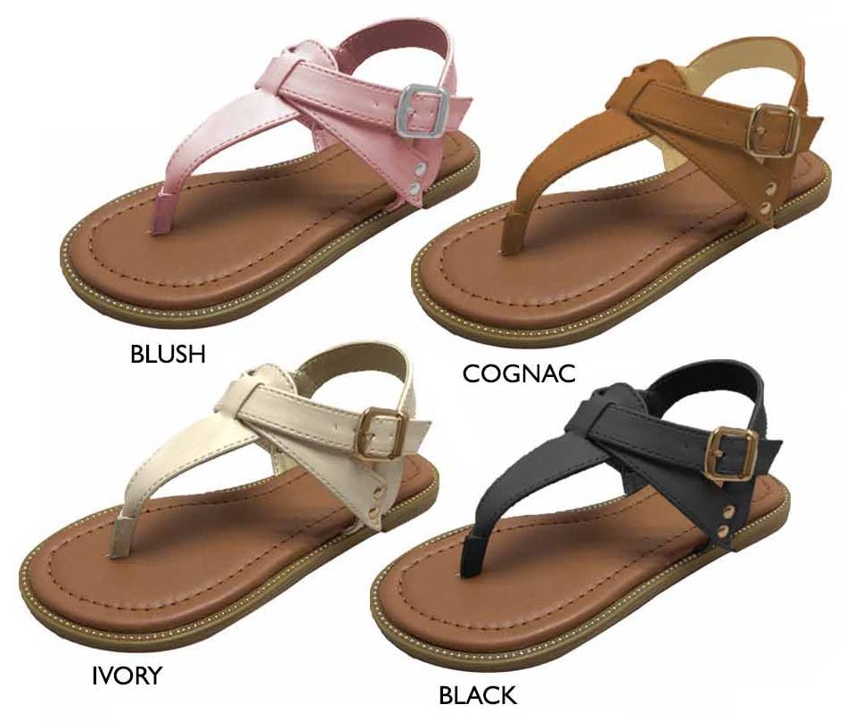 Wholesale Footwear Girl's Thong Sandals W/ Metallic Braid & Studded Welt
