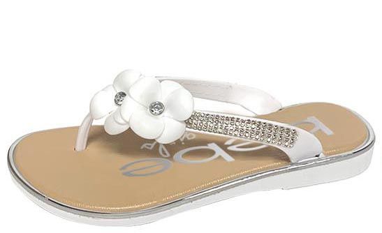 Wholesale Footwear Girl's Thong Sandal Flip Flops W/ Flower In White