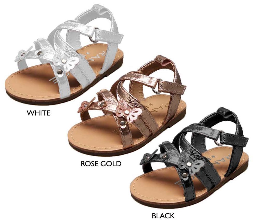 Wholesale Footwear Infant Girl's Metallic Strappy Sandals W/ Butterfly Stud Details
