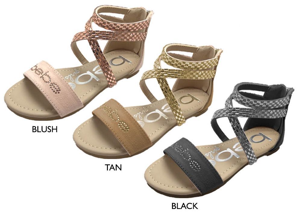 Wholesale Footwear Girl's Crossweave Strappy Sandals W/ Rhinestone Bebe Logo