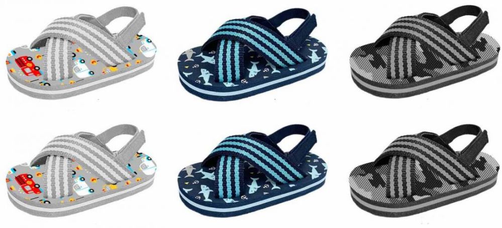 Wholesale Footwear Toddler Boy's Two Tone Siena Sandals W/ Adjustable Heel Strap & Printed Footbed