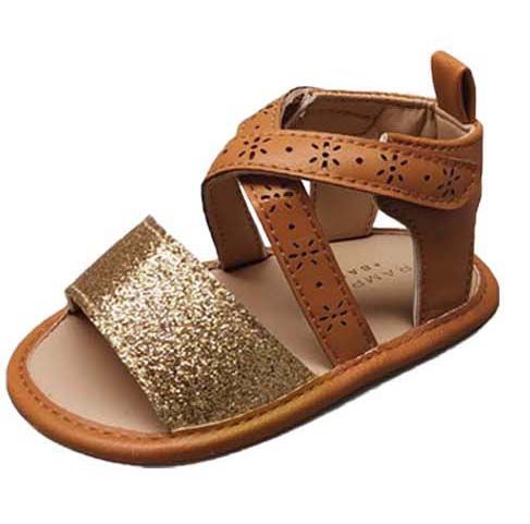 Wholesale Footwear Infant Girl's Gladiator Sandals W/ Floral CuT-Outs & Glitter Toe Strap