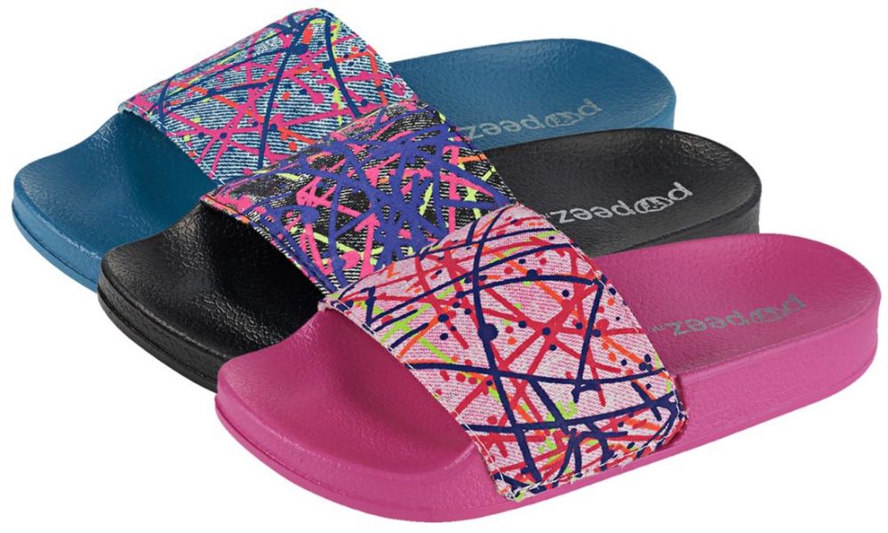 Wholesale Footwear Girl's Slide Sandals W/ Abstract Paint Print Strap