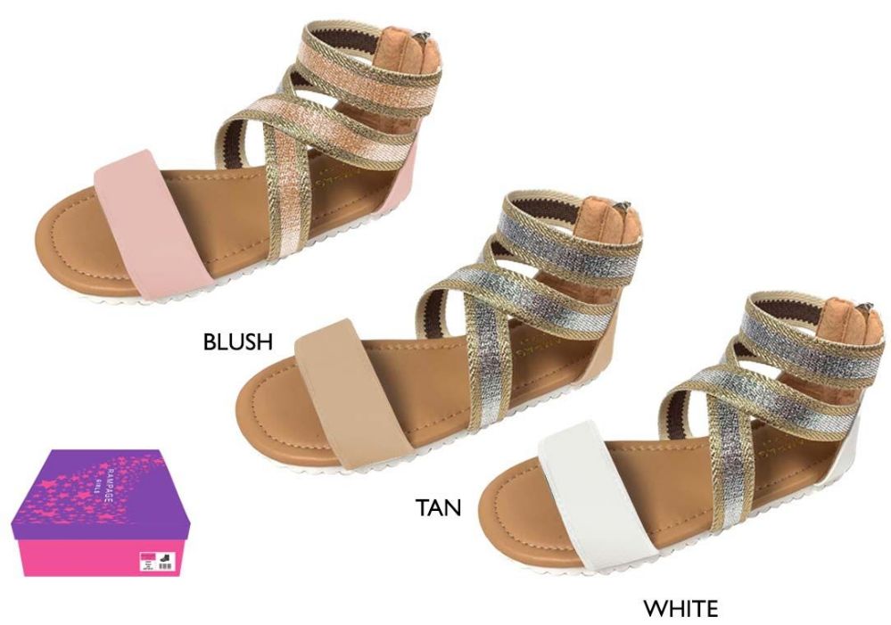 Wholesale Footwear Girl's Metallic Gladiator Sandals W/ Shimmer Elastic Straps