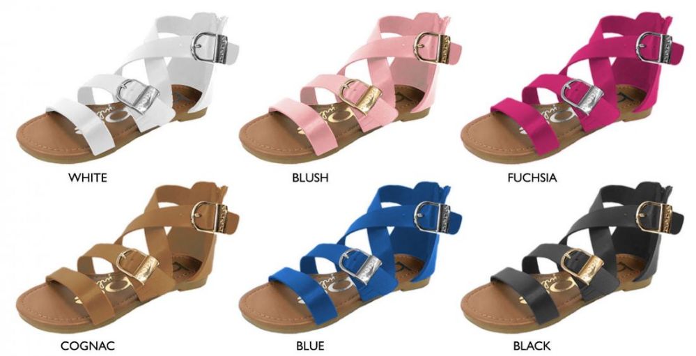 Wholesale Footwear Girl's Strappy Gladiator Sandals W/ Bebe Embossed Buckles & Straps