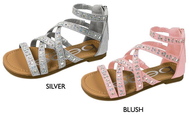 Wholesale Footwear Girl's Shimmer Strappy Gladiator Sandals W/ Ab Rhinestone Detail