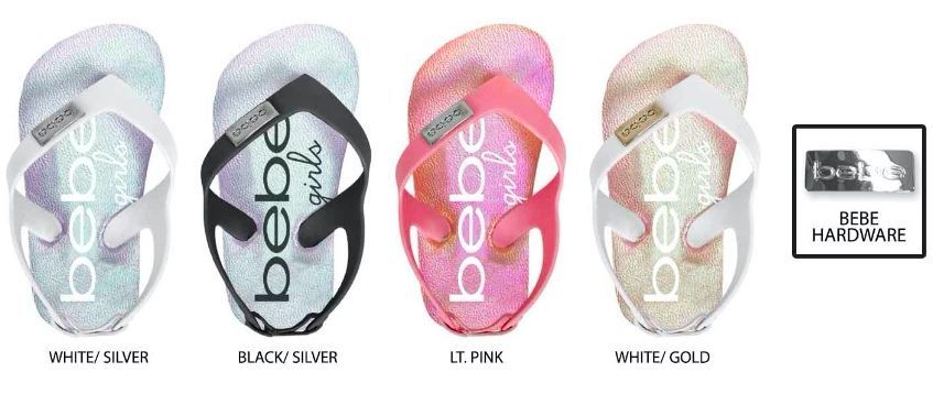 Wholesale Footwear Toddler Girl's Eva Flip Flops W/ Holographic Footbed & Bebe Embelishment
