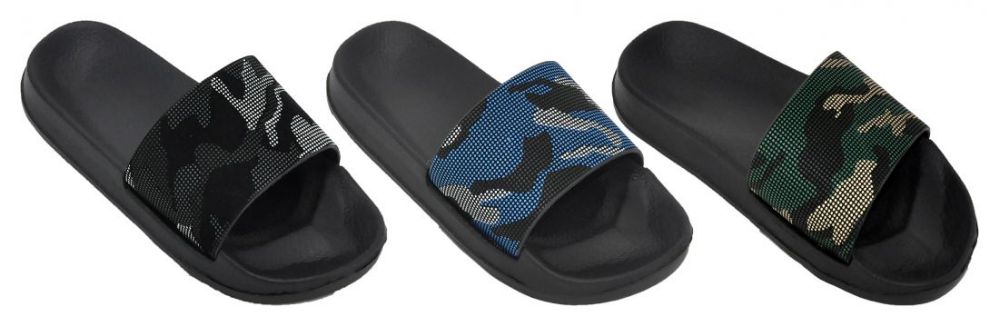 Wholesale Footwear Boy's Slide Sandals - Black W/ Urban Camo Prints