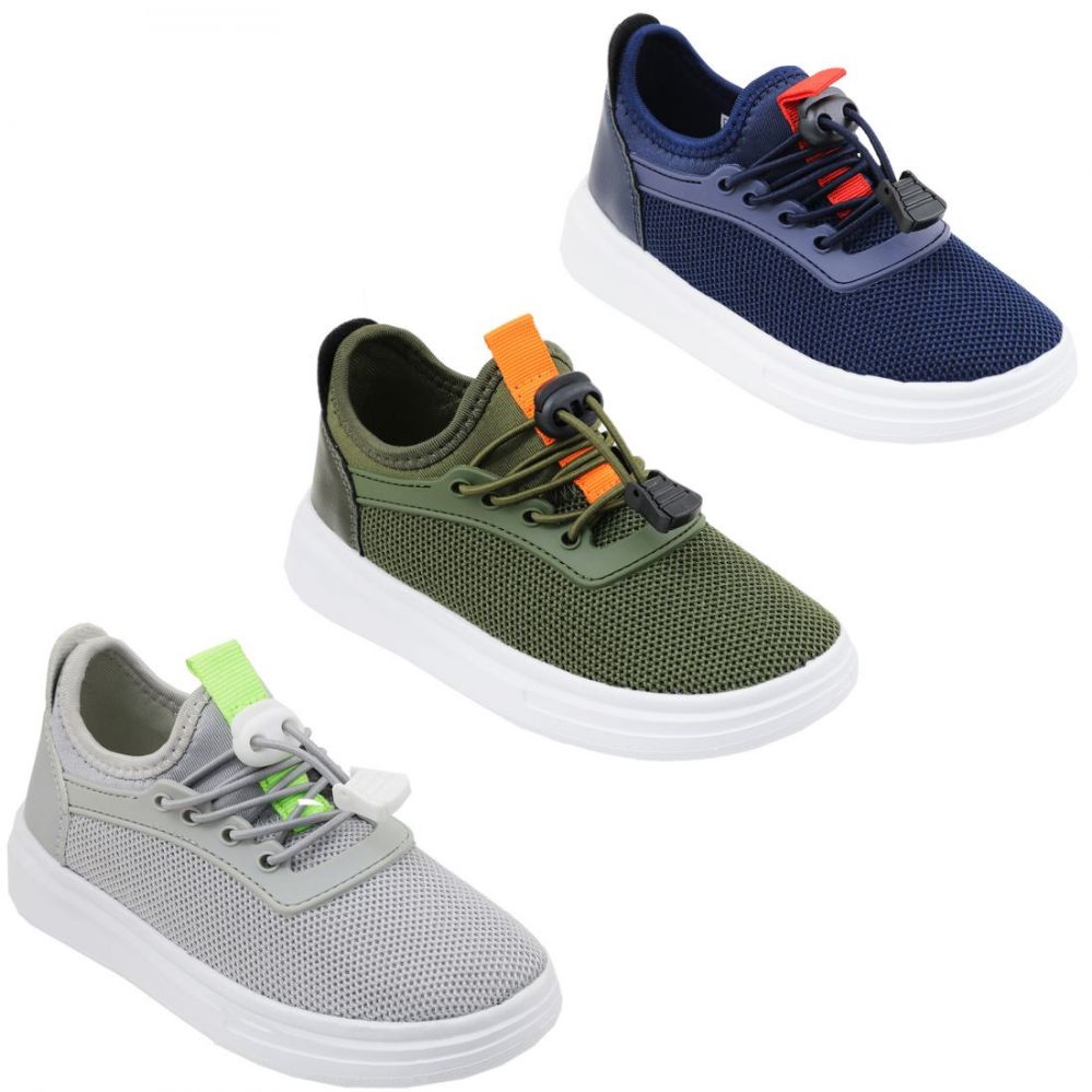 Wholesale Footwear Boy's Breathable Sneakers W/ Adjustable NO-Tie Lock Laces
