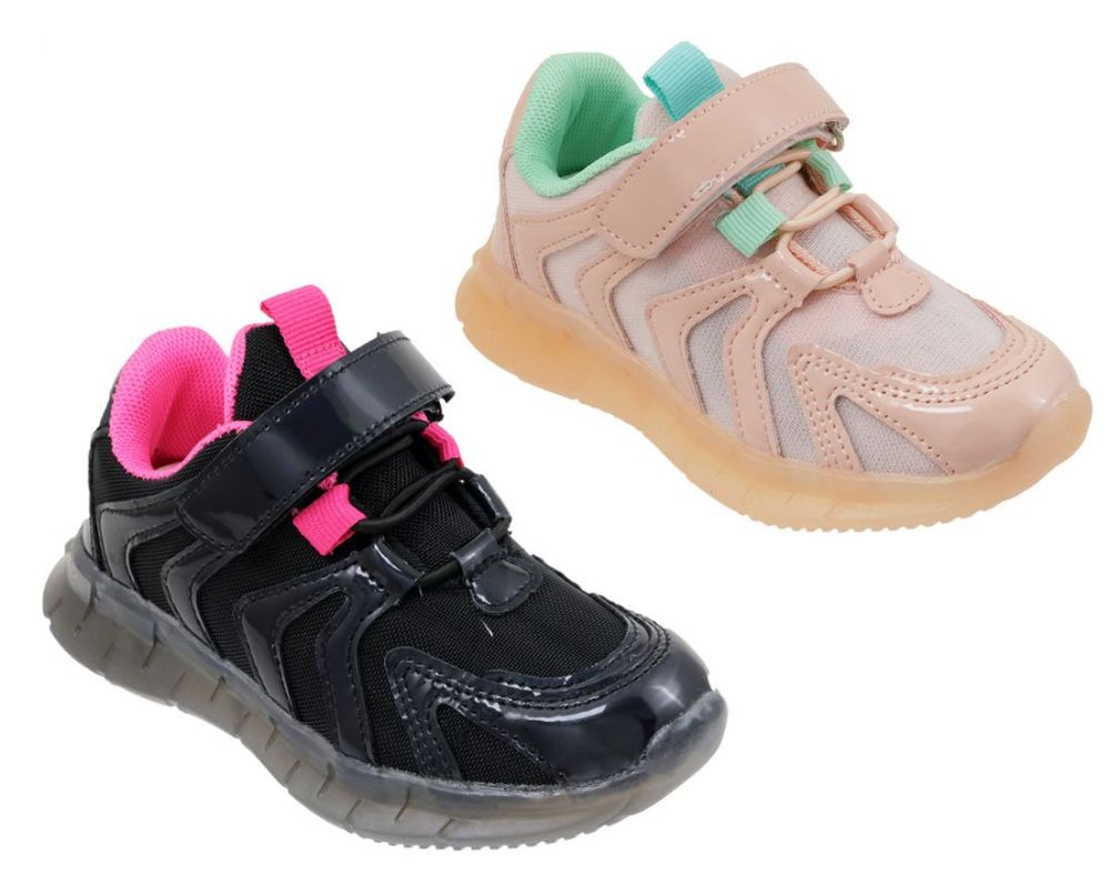 Wholesale Footwear Girl's Two Tone Breathable Sneakers W/ Adjustable Strap & Elastic Laces