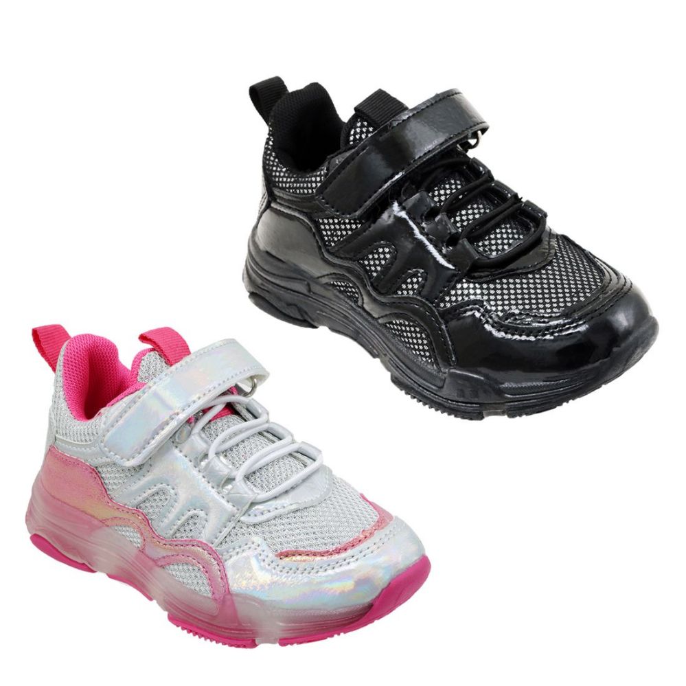 Wholesale Footwear Girl's Breathable Sneakers W/ Adjustable Strap & Elastic Laces