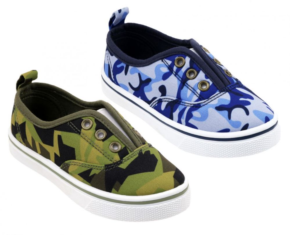 Wholesale Footwear Boy's Canvas No Lace SliP-On Sneakers W/ Camo Print