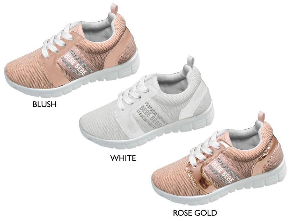 Wholesale Footwear Girl's Mesh Sneakers W/ Bebe Rhinestone Stripe