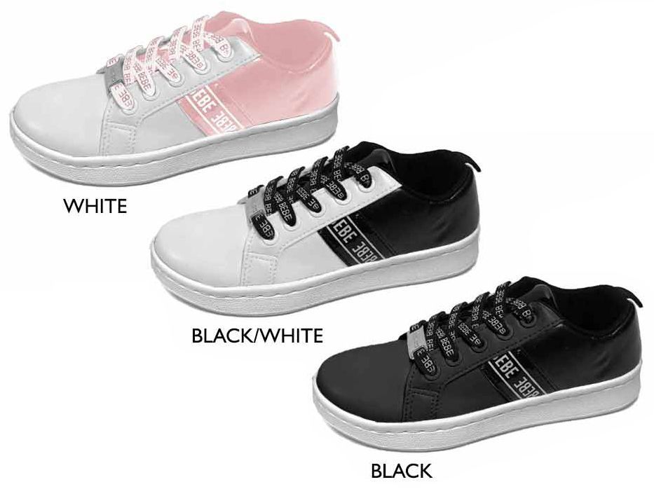 Wholesale Footwear Girl's Lace Up Sneakers W/ Bebe Print & Printed Laces