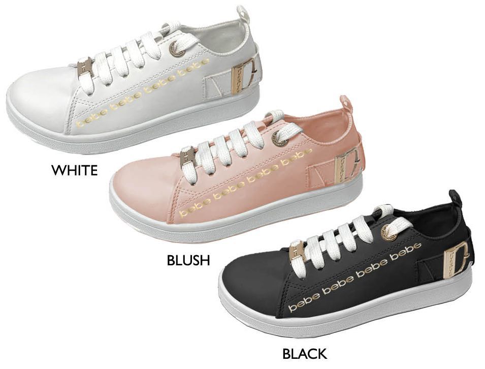 Wholesale Footwear Girl's Lace Up Sneakers W/ Gold Bebe Print & Hardware