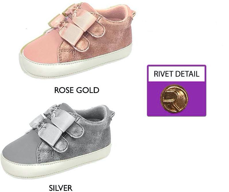 Wholesale Footwear Infant Girl's Shimmer Sneakers W/ Velcro Straps & Metallic Bow