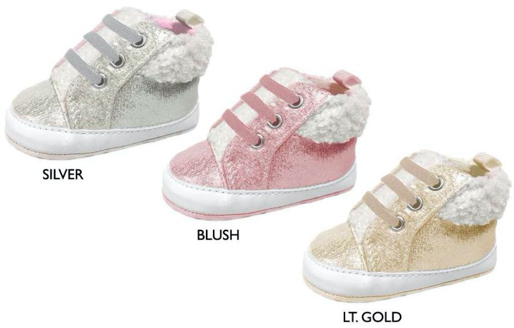 Wholesale Footwear Infant Girl's Shimmer Sneakers W/ Sherpa Trim & Elastic Laces